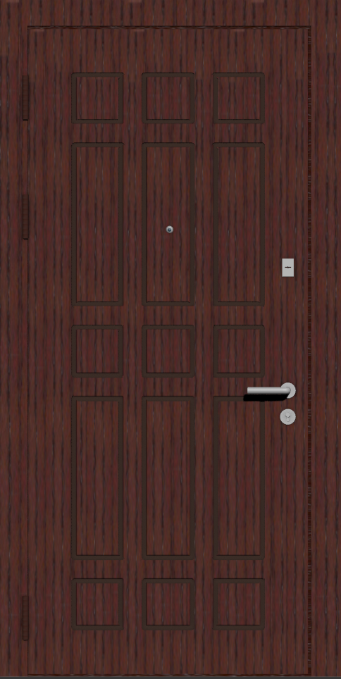 Классическая входная дверь с отделкой шпон 8017 черная патина и фрезеровкой С1